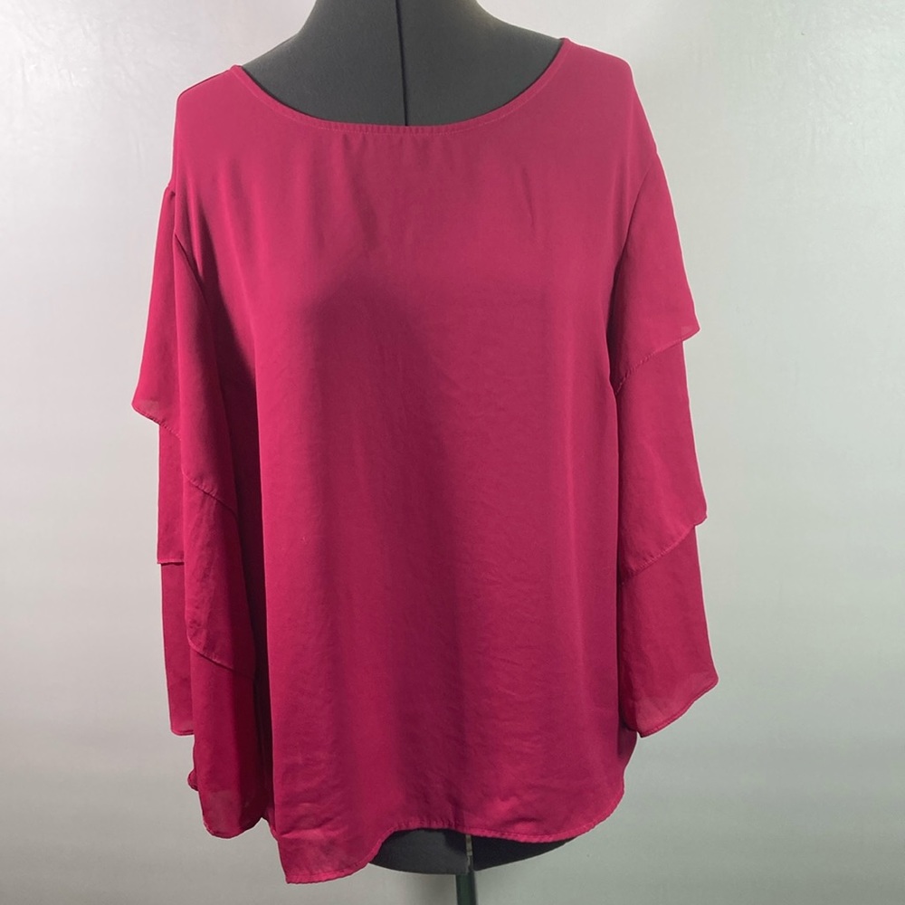 Sweet Pea by Stacy Frati Top Women Size XL Rose Color Layered Sleeves Tie Back